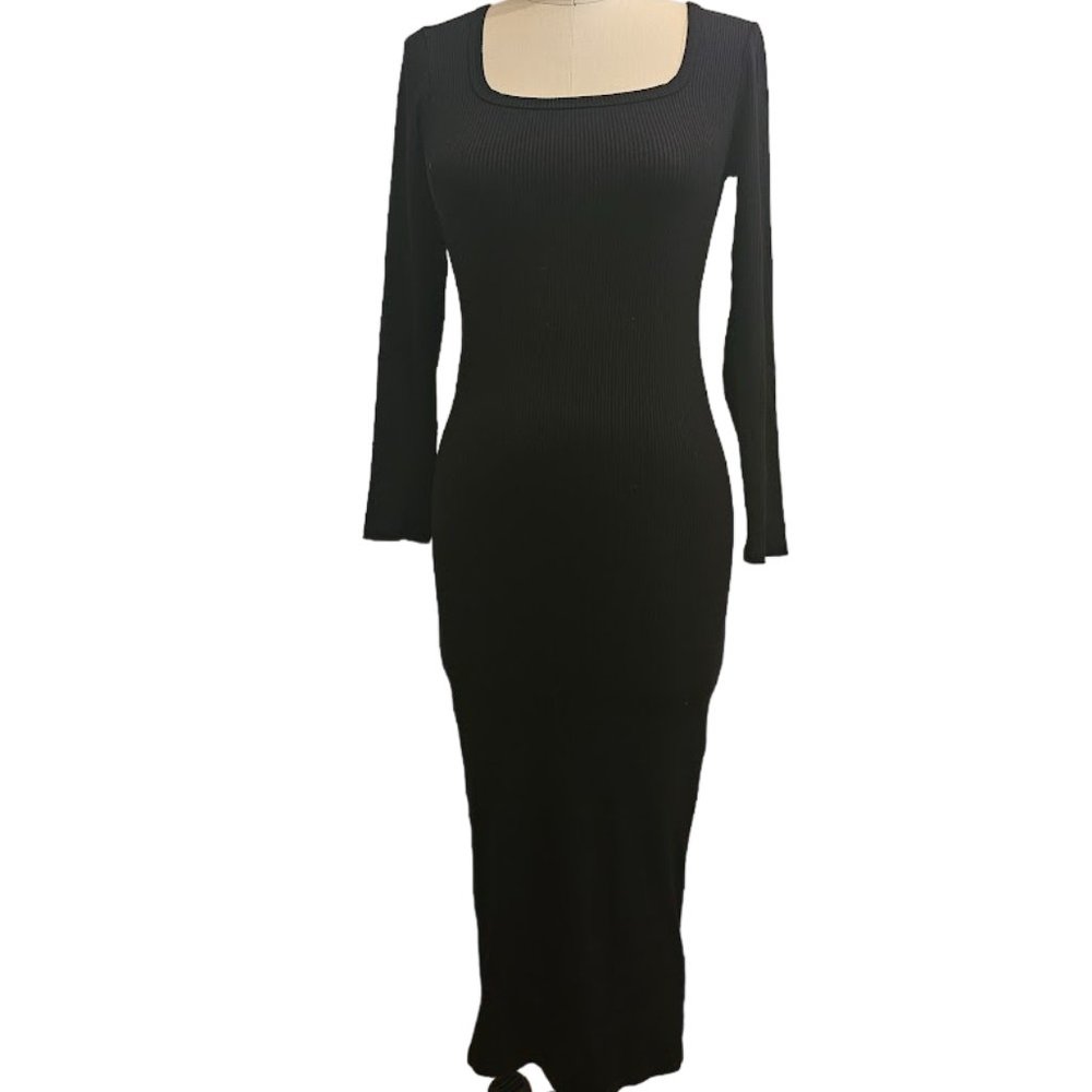 NWOT | LA Luxe | Ribbed Long Sleeve | Black | Maxi | Women's‎ Dress | Size: M